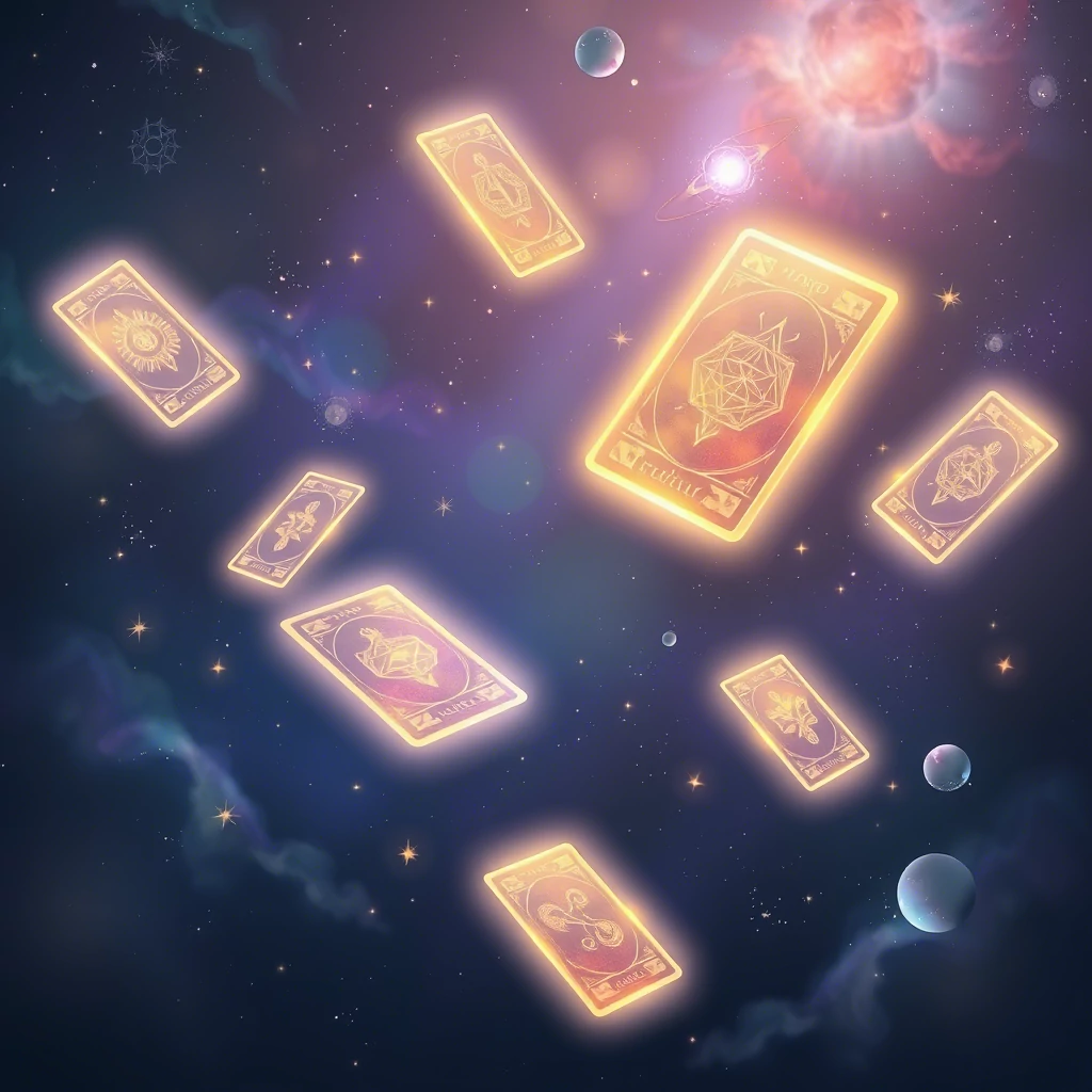 des cartes d'oracles volents dans le cosmos